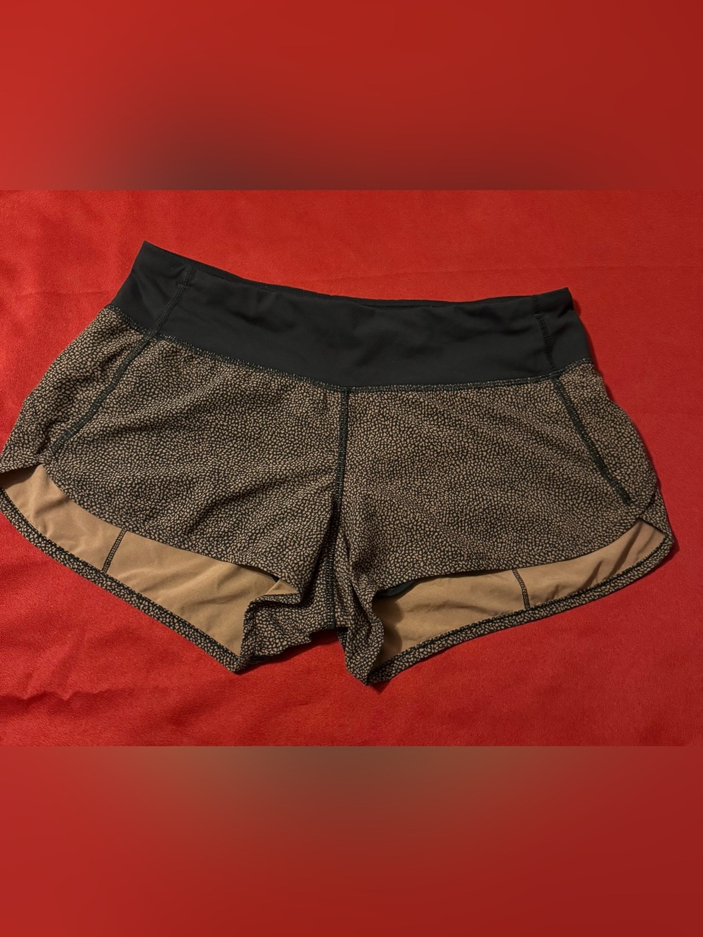 lululemon athletica Black Waistband Brown Speckled Running Shorts